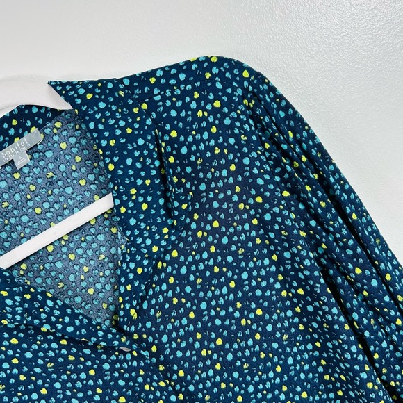 Habitat Blue Teal Green Polka Dot Asymmetrical Blouse Size Small - Picture 2 of 7
